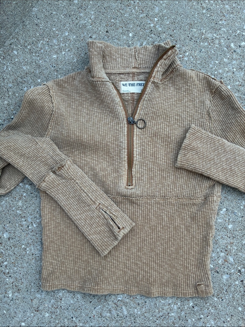 We The Free women’s  Ribbed Half-Zip Sweater in Tan